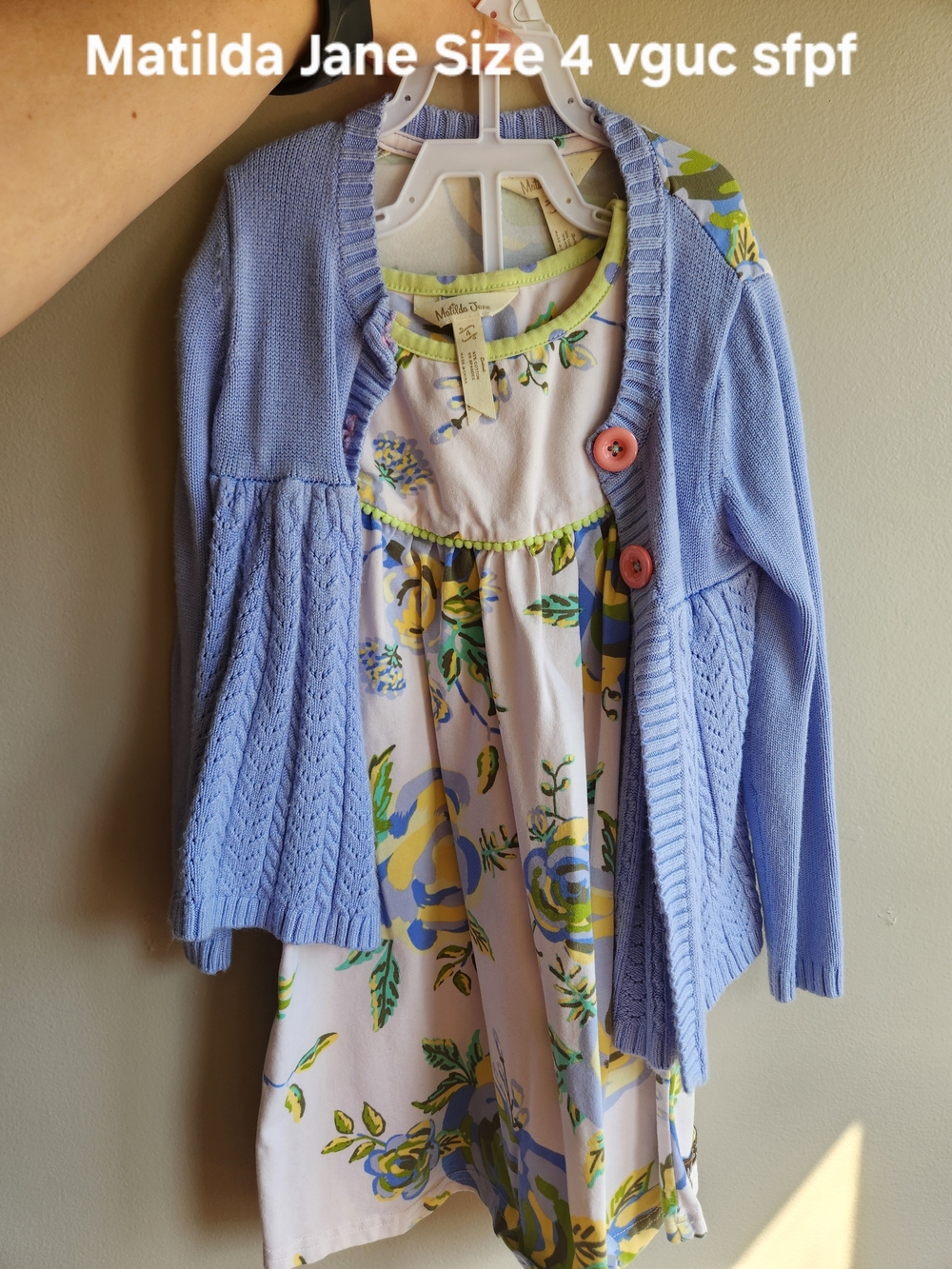 Matilda Jane Lavender Cardigan with Blue, Yellow & Green Floral Dress